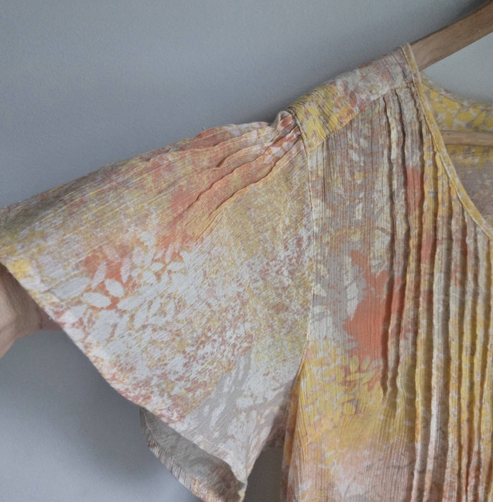Vintage STYLE & CO. Orange and Yellow Flutter Sleeve Lightweight Blouse - Picture 6 of 8